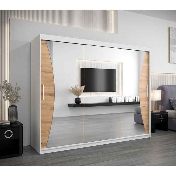 Skříň s posuvnými dveřmi AJA - šířka 250 cm, bílá / dub artisan