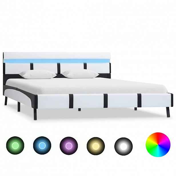 vidaXL Rám postele s LED světlem bílý umělá kůže 120 x 200 cm