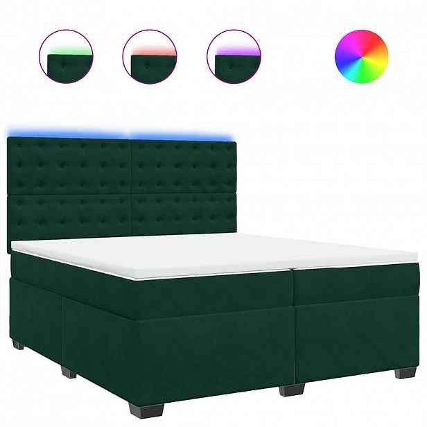 vidaXL Box spring postel s matrací tmavě zelená 200x200 cm samet
