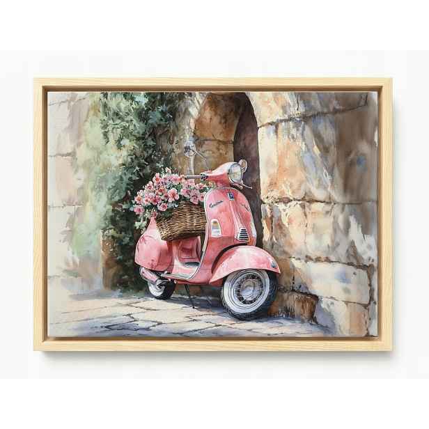 Obraz Rám American Box Růžový Skútr Vespa Květiny Zeď Vintage Retro 80x60