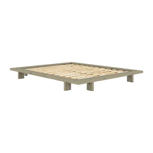 Šalvějově zelená dvoulůžková postel z borovicového dřeva bez čela s roštem 140x200 cm Japan – Karup Design