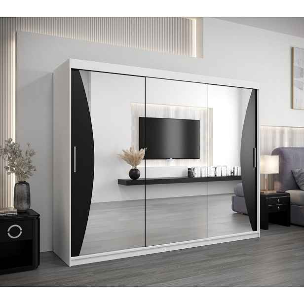 Skříň s posuvnými dveřmi AJA - šířka 250 cm, bílá / černá