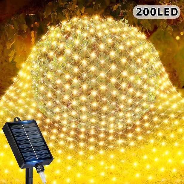 TEMU Venkovní pohádkové řetězové světla, 200/100 LED síťová světla, 12 světelných režimů, solární napájení, snadná instalace, vhodné pro dekoraci