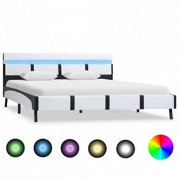 vidaXL Rám postele s LED světlem bílý umělá kůže 140 x 200 cm
