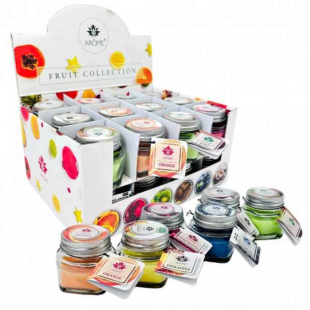 Vonná svíčka Fruit ve skle s víčkem, sada 24 ks