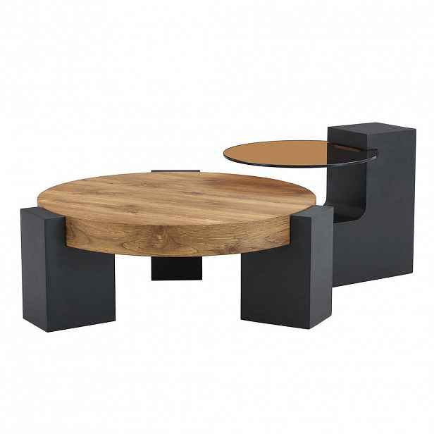 OKWISH KONFERENČNÍ stolek 61/61/30 cm černá z MDF a skla se 2 úrovněmi