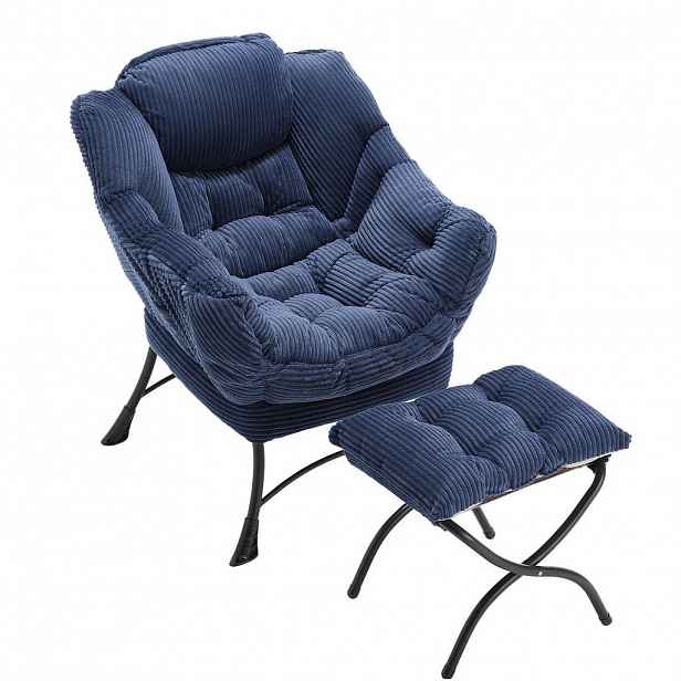 Redom RELAXAČNÍ křeslo 69,9/64/95 cm s podnožkou, područkami a boční kapsou, tmavě modrá