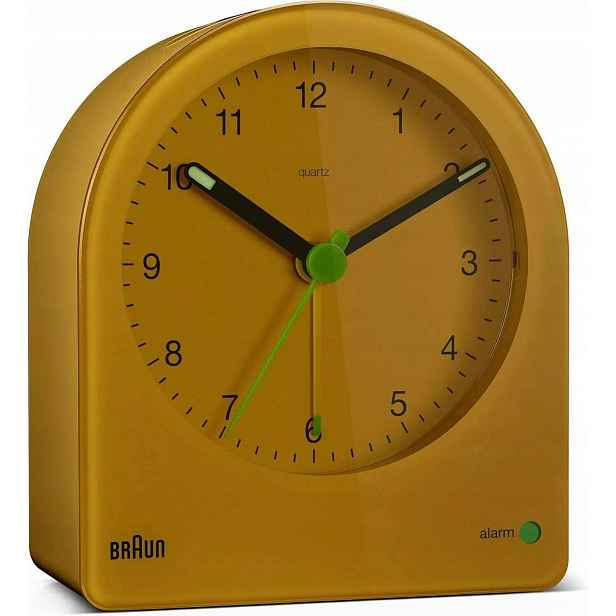 Žlutý Ručičkový Budík Braun BC22Y Alarm Zdřímnutí Senzor Světla