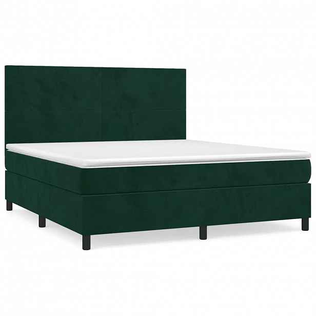 vidaXL Box spring postel s matrací tmavě zelená 160x200 cm samet