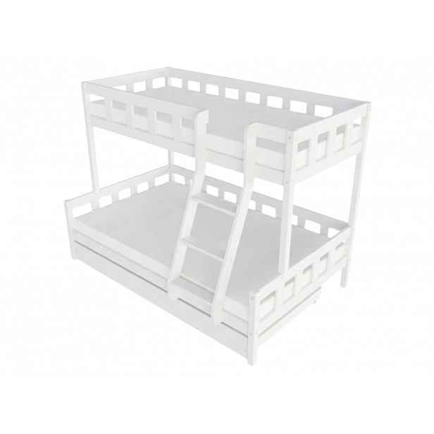 Benlemi Patrová postel PLOTTY s předním žebříkem 90x200, 120x200 cm Zvolte barvu: Bílá, Zvolte šuplík: Přistýlka 90x190 cm, Zvolte stranu: Vpravo