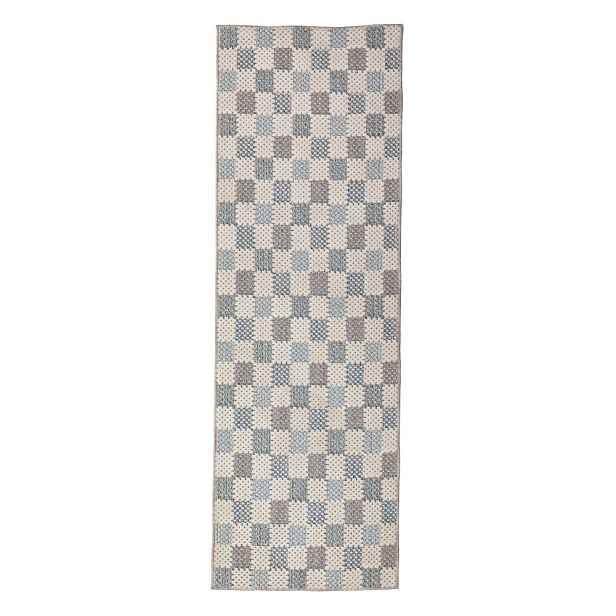 Modrý pratelný běhoun s příměsí bavlny 80x230 cm Muted Checkerboard – Flair Rugs