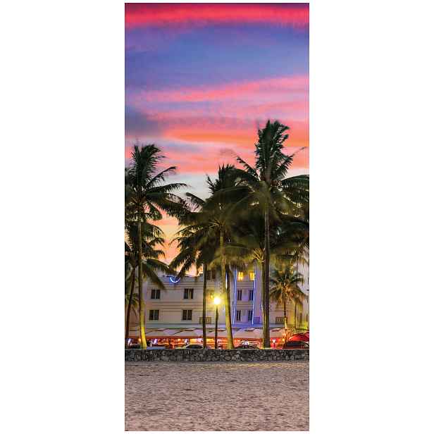 Samolepka Fototapeta Západ slunce Miami Pláž Palmy Tropický ráj 91x211