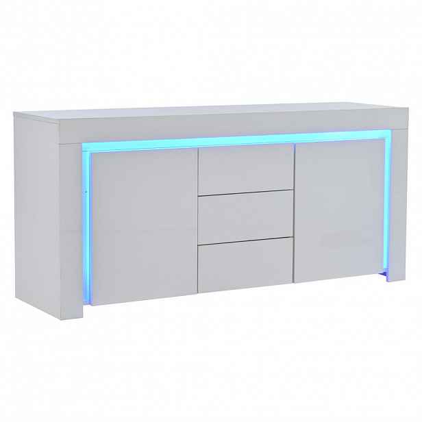 Urban Meuble SIDEBOARD 140 cm 2 dvířka, 3 zásuvky, LED osvětlení, vysoký lesk, bílý a černý Nastavitelné police
