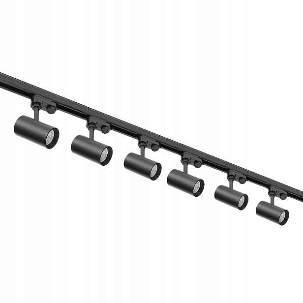 3-fázový kolejnicový set 6xLampa GU10 kolejnice 1 m kolejnice 2 m spojka Černá