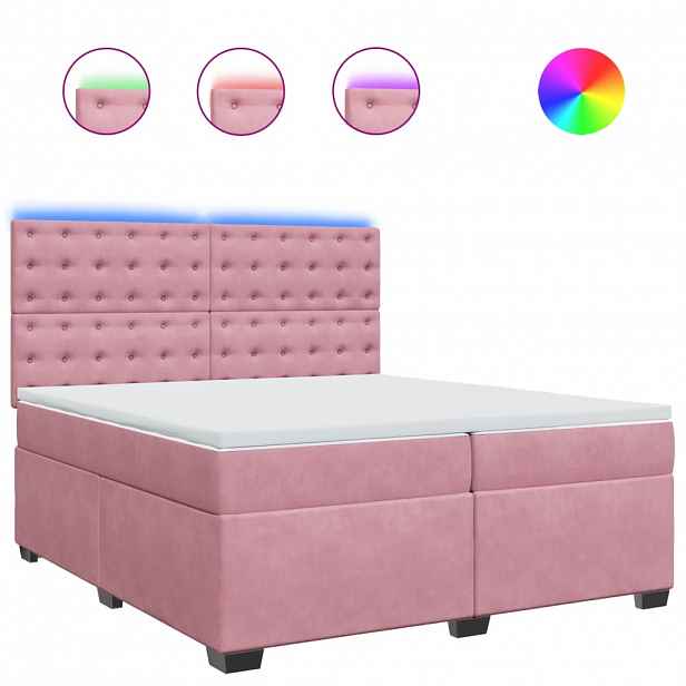 vidaXL Box spring postel s matrací růžová 200x200 cm samet