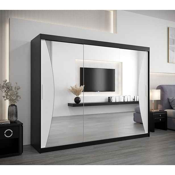 Skříň s posuvnými dveřmi AJA - šířka 250 cm, černá / bílá