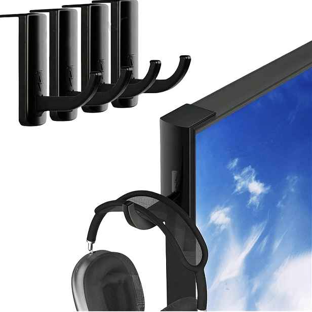 TEMU 4 ks Držák na sluchátka a monitor, stojan na lepicími háčky, černá a bílá, bez nutnosti napájení, univerzální háčky