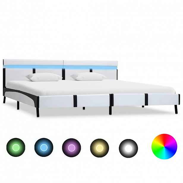 vidaXL Rám postele s LED světlem bílý umělá kůže 180 x 200 cm