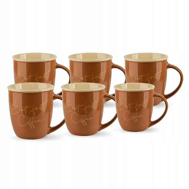 Šálky s nápisem Coffee Time Sada 6 ks 330 ml Hnědý porcelán