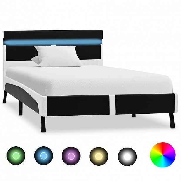 vidaXL Rám postele s LED světlem černý umělá kůže 90 x 200 cm
