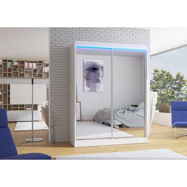 Šatní zrcadlová skříň s LED osvětlením 150 cm DADNA - bílá