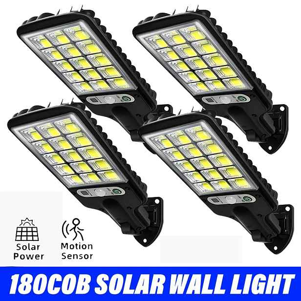 TEMU 4ks 180 COB LED venkovní solární nástěnná světla, bezpečnostní světla s pohybovým senzorem, 3 světelné režimy, IP44 solární reflektory, 120°