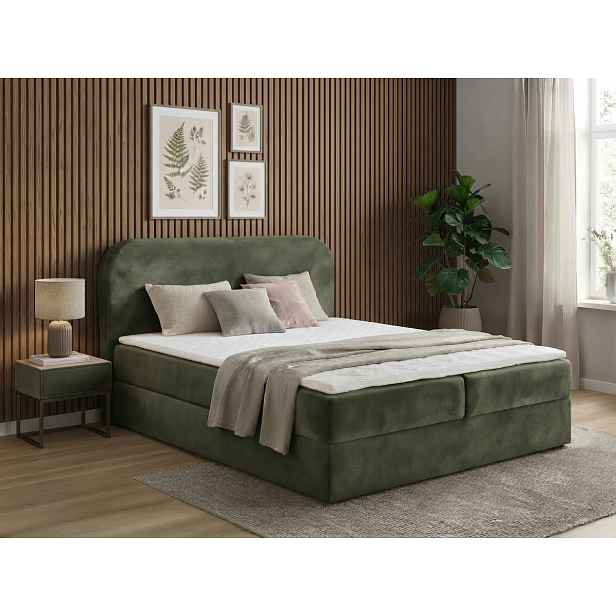Čalouněná postel boxspring FORENA 140x200 cm tmavě zelená Matrace: Matrace Bonell pružinová