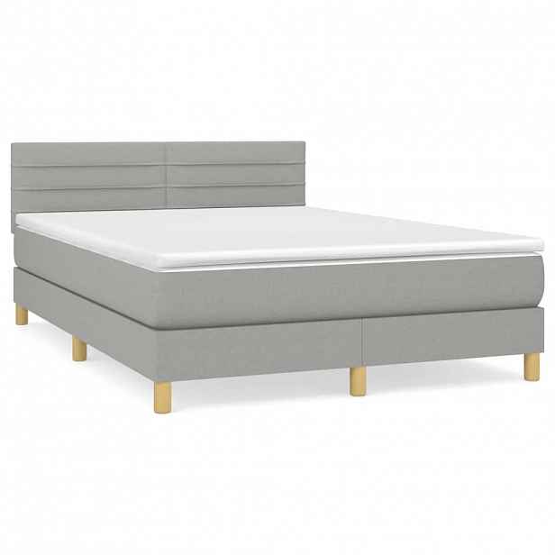vidaXL Box spring postel s matrací světle šedá 140 x 190 cm textil