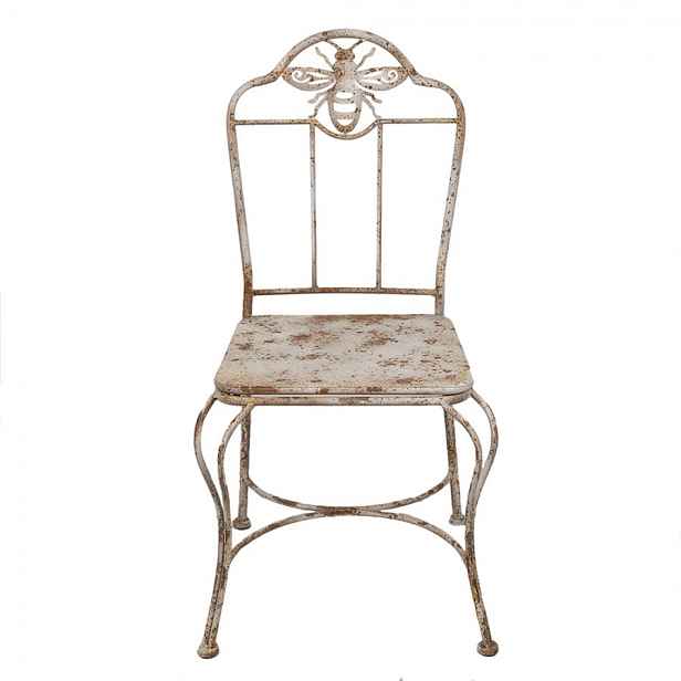 Bílá antik kovová zahradní židle se včelkou French - 47*47*91 cm Clayre & Eef