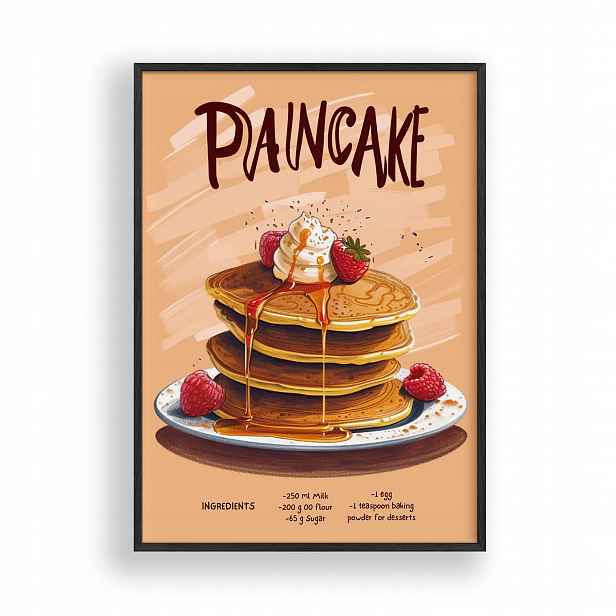 Obraz Pancake Plakát Kuchyňský Rámeček Dřevěný Černý 30x42 cm