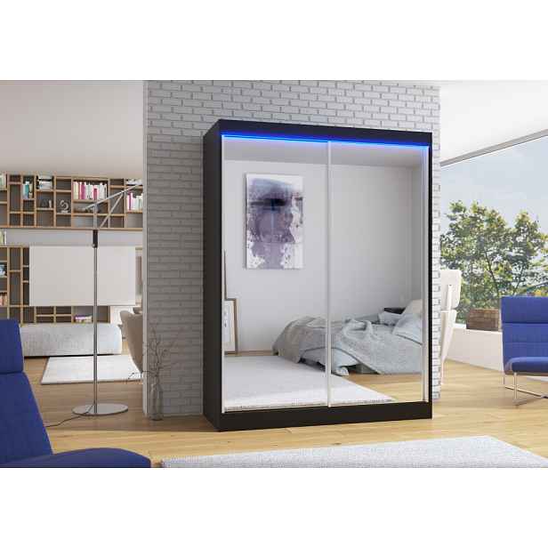 Šatní zrcadlová skříň s LED osvětlením 150 cm DADNA - černá