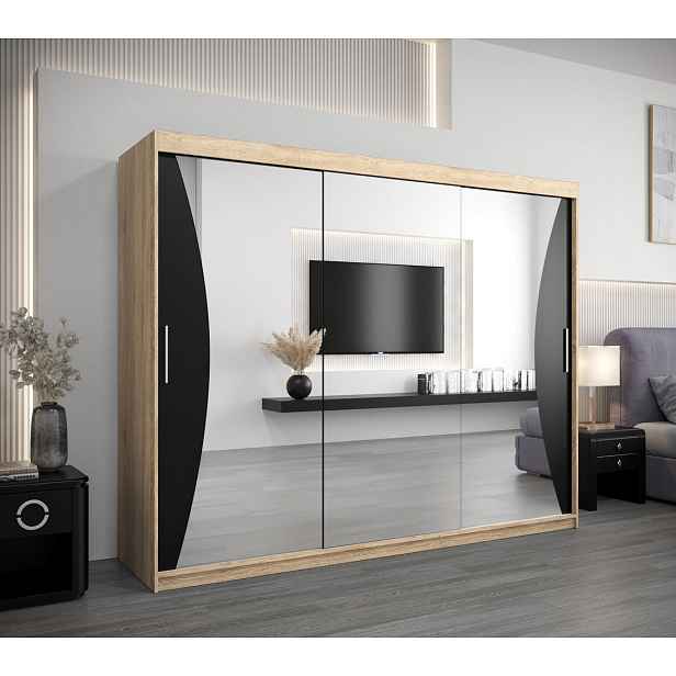 Skříň s posuvnými dveřmi AJA - šířka 250 cm, dub sonoma / černá