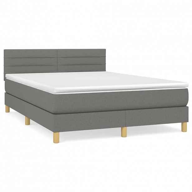 vidaXL Box spring postel s matrací tmavě šedý 140 x 190 cm textil