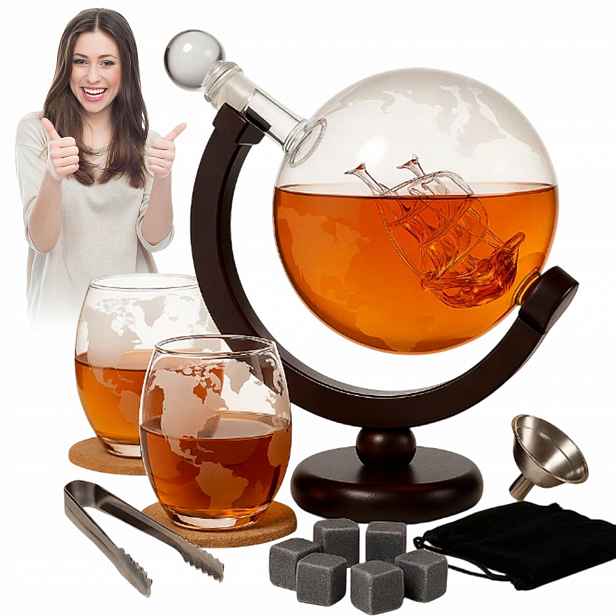 Karafa Na Whisky Globus 850 ML Sklenice Kameny Dárek Pro Muže