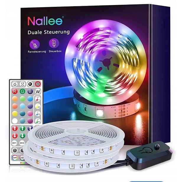 Led páska Nallee 15 m Rgb 2x7.5 m dálkový ovladač synchronizace s hudbou