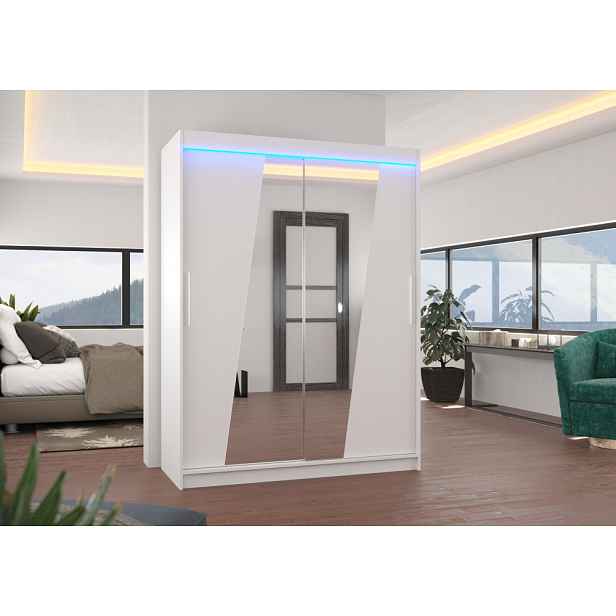 Šatní skříň se zrcadlem 150 cm s LED osvětlením DAFA - bílá