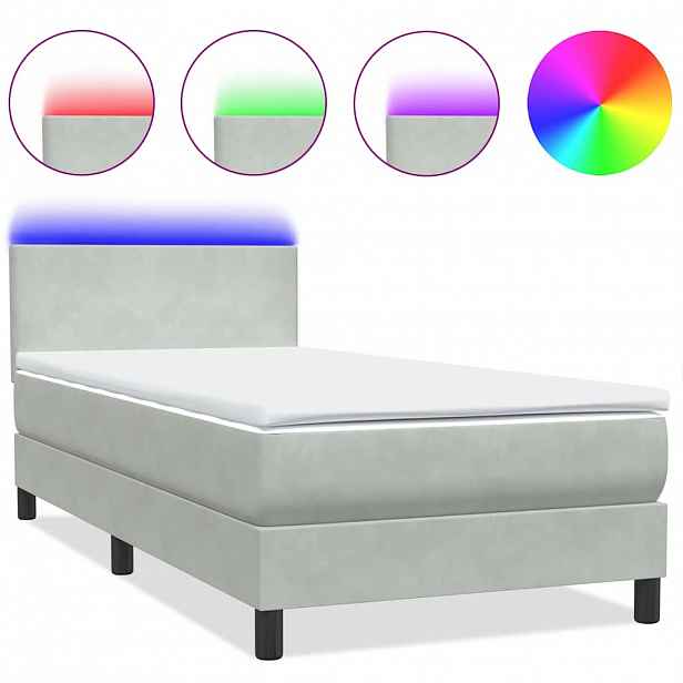 vidaXL Box spring postel s matrací a LED světle šedá 80x210 cm samet