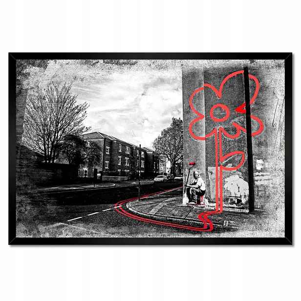 Plakáty v rámu 60x40 Banksy Červená květina