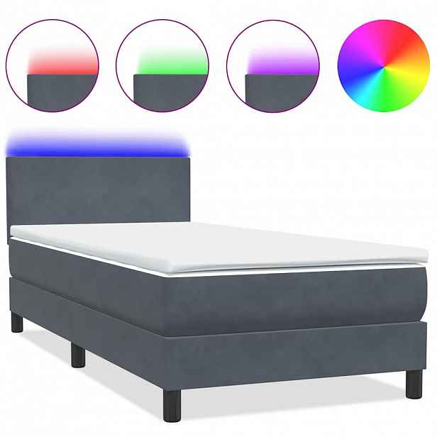 vidaXL Box spring postel s matrací a LED tmavě šedá 80x210 cm samet