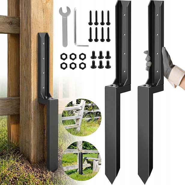 2X Zapichovací Základna Sloupku 80 CM S Úchytem Pro Opravu Dřevěného Plotu