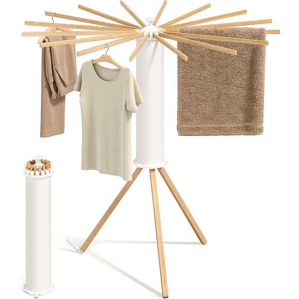SONGMICS Otočný sušák na prádlo Liony 112 cm bílý/hnědý