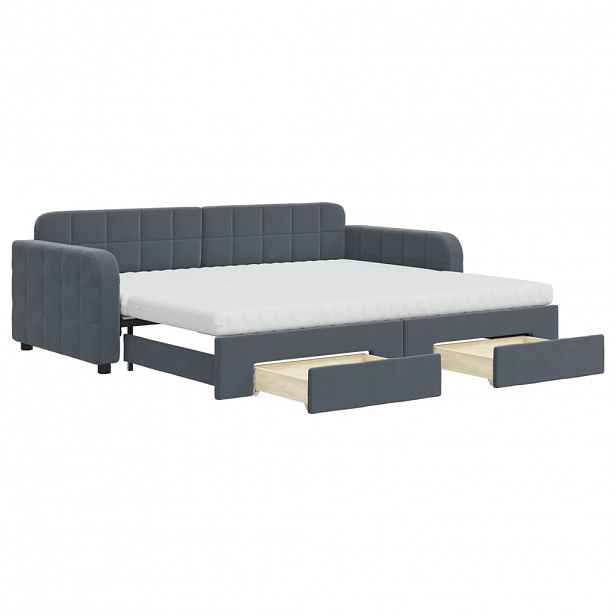 vidaXL Válenda s přistýlkou a zásuvkami tmavě šedá 90 x 200 cm samet