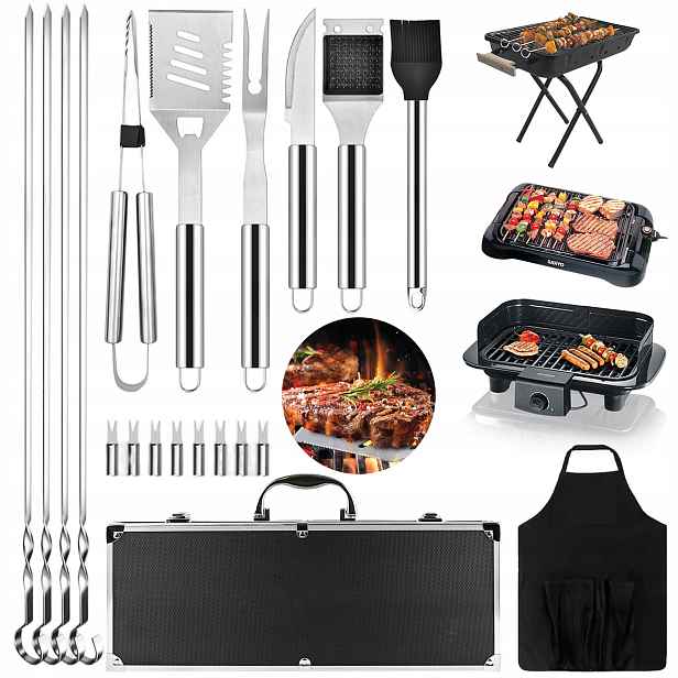 Sada Grilovacích Příborů Bbq Příslušenství 21 Ks Na Kempování A Piknik