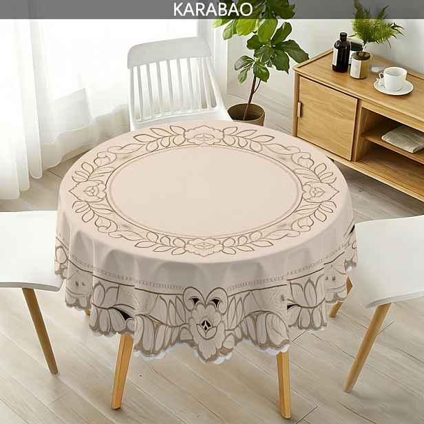 TEMU 1 ks Vintage Kulatý Ubrus Vhodný pro Jídelní Stůl - Elegantní Květinový Kulatý Ubrus, Látka, Vhodný pro Kulaté Stoly, Použití Interiér/Exteriér,