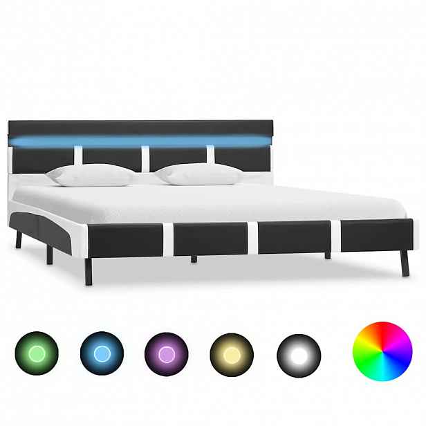 vidaXL Rám postele s LED světlem šedý umělá kůže 140 x 200 cm