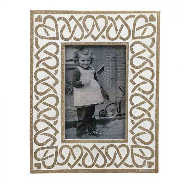 Béžovo-hnědý fotorámeček se srdíčkovými ornamenty - 19*1*24 cm / 10*15 cm Clayre & Eef