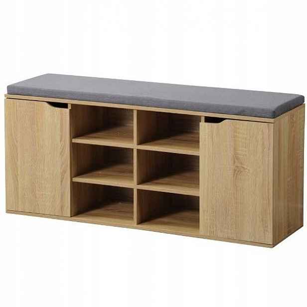 Botník Prostorný Nábytek S Policemi A Sedákem Šedá Béžová 103X48 CM