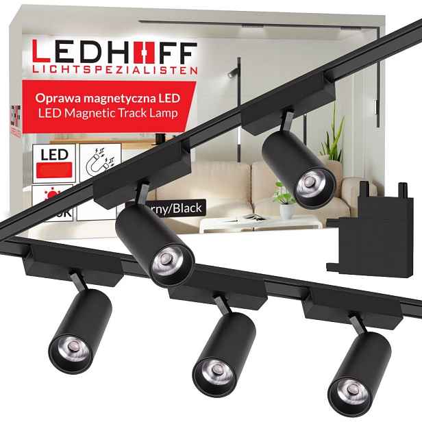 Magnetické kolejnicové osvětlení Set 2x Lišta 1m 5x Led reflektor Černá