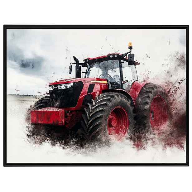 Plakát Rámeček Aluminium Červený Traktor Farma Pole Zemědělský Traktor 80x60