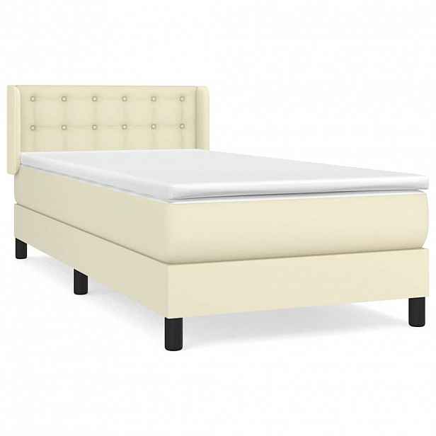 vidaXL Box spring postel s matrací krémová 90x200 cm umělá kůže